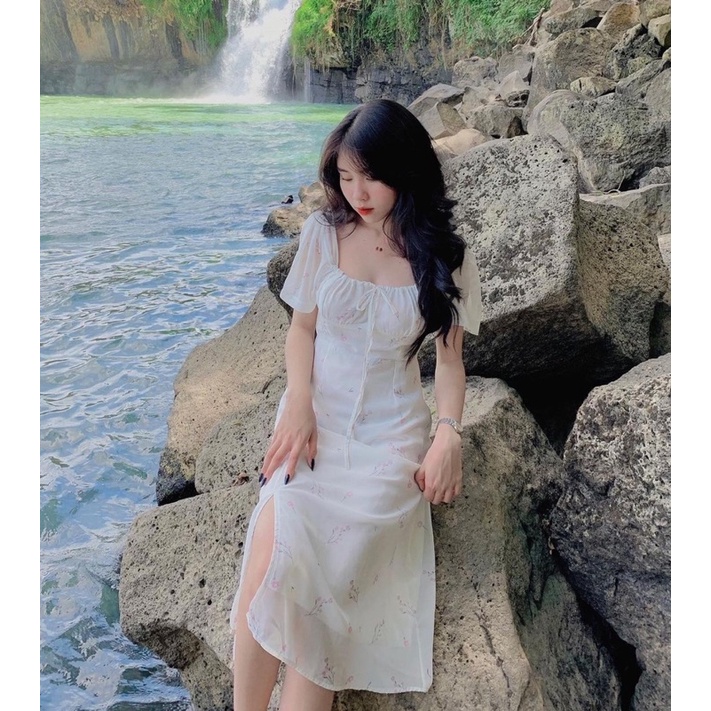 Váy maxi hoa nhí xẻ tà