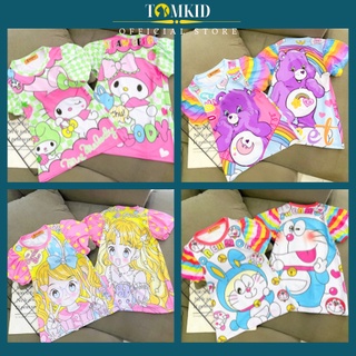 Đầm cho bé gái, set váy chữ A tay phồng bé gái chất thun lạnh 3D chính phẩm dày dặn co giãn thoáng mát 9-40kg Tomkids