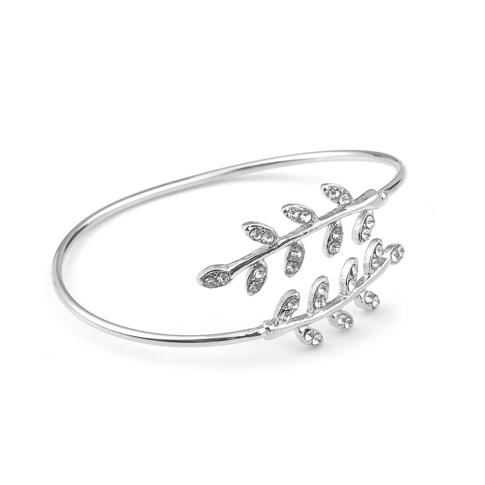 Leaf Open Bangles Bracelets Rose Gold Silver Color Women Jewelry