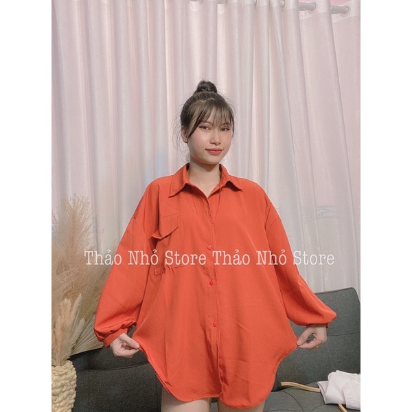 áo sơmi tay phồng form to rộng túi hộp( hình thật shop Thảo Nhỏ Store chụp )