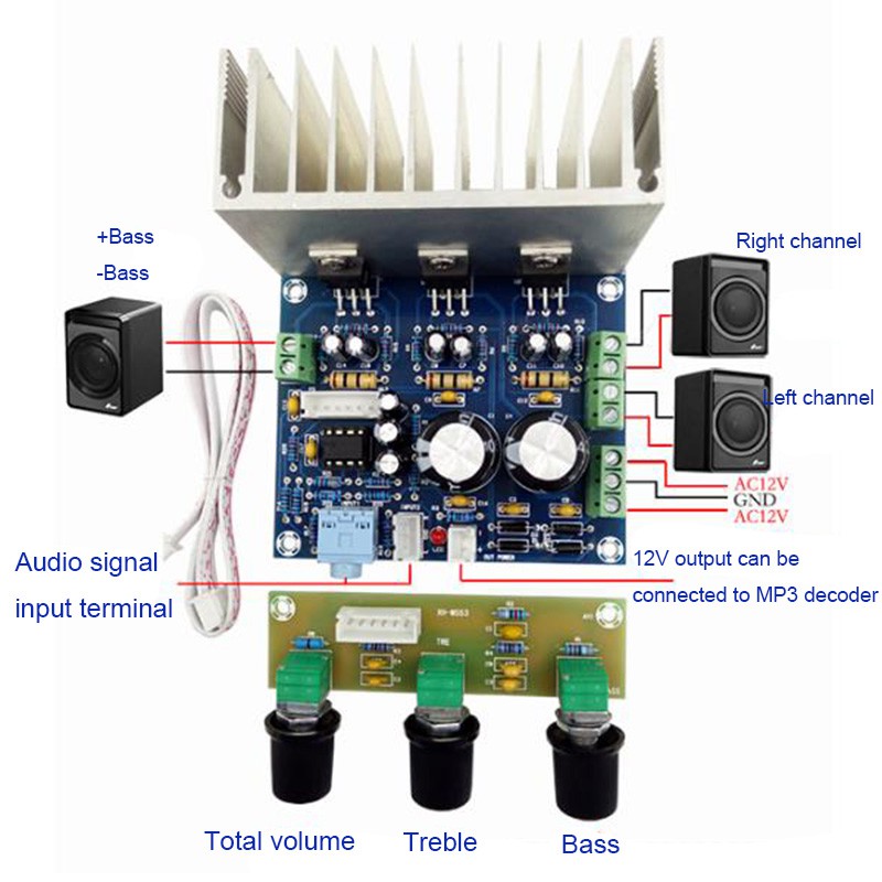 Bảng mạch cổ điển XH-M553 TDA2030A khuếch đại công suất âm thanh loa siêu trầm 2.1 kênh 20W * 2 + 30W