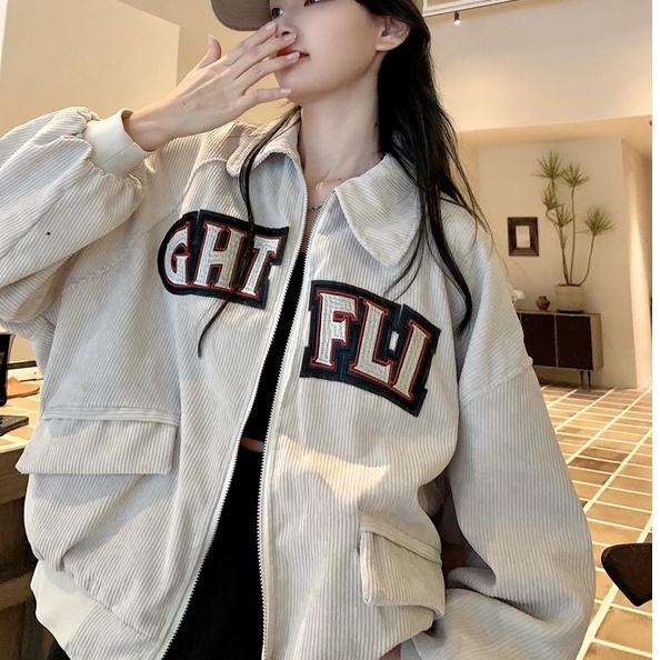 Áo khoác cargo ZHELIHANGFEI dài tay lưng cao cá tính theo phong cách retro Mỹ