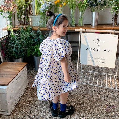 Đầm Công Chúa Tay Ngắn Phồng Họa Tiết Chấm Bi Dễ Thương Thời Trang Mùa Hè Phong Cách Hàn Quốc Dành Cho Bé Gái