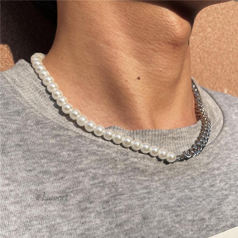 Vòng cổ/ vòng tay đính ngọc trai phong cách hip hop dành cho nam