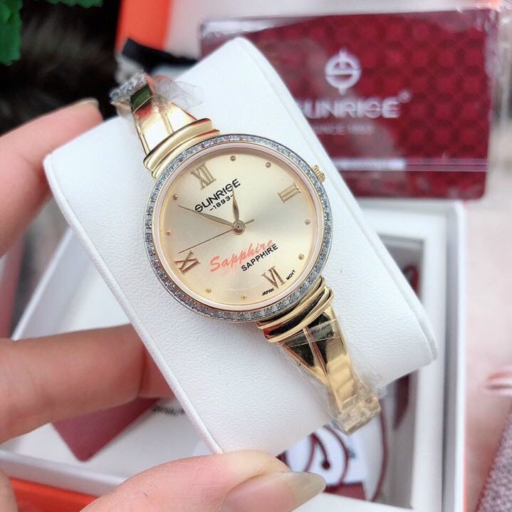 Đồng hồ Sunrise Nữ 9945AA viền hạt chính hãng chống nước, chống xước