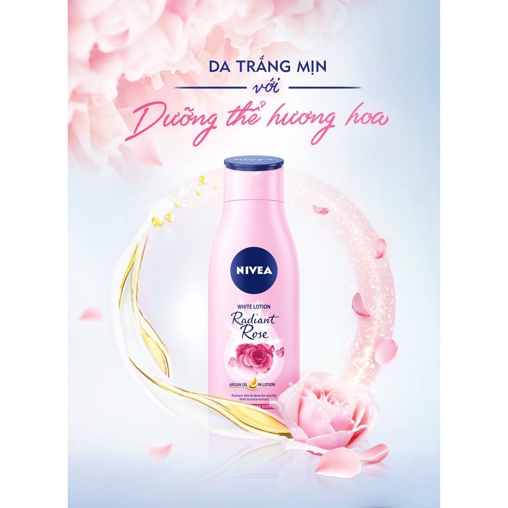 [2 CHAI] Sữa dưỡng thể dưỡng trắng NIVEA hương hoa hồng Radiant Rose (200ml)