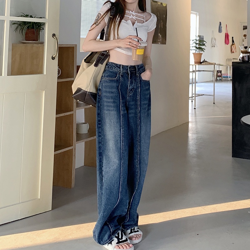 Quần denim dài ống rộng thời trang cho nữ