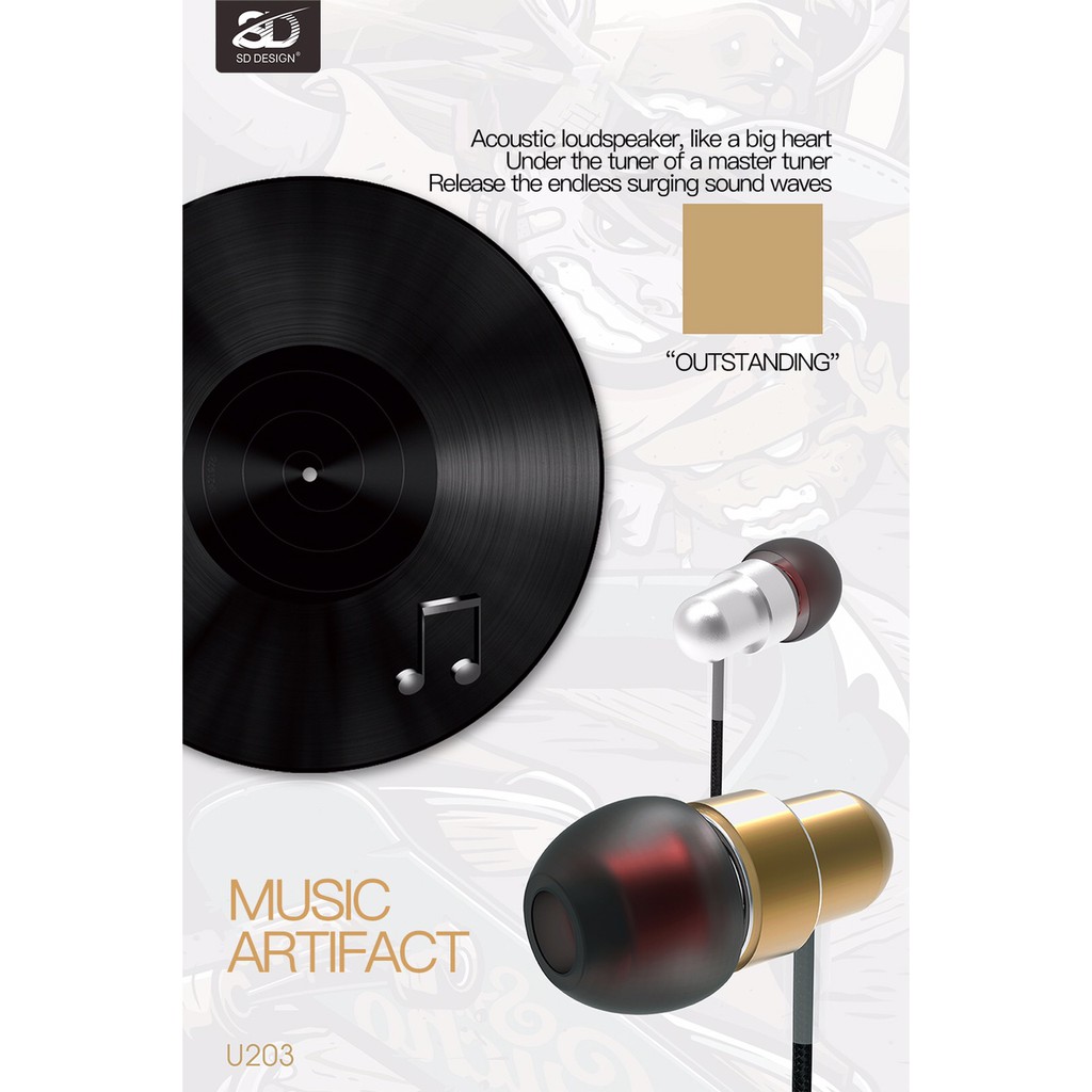 Tai nghe nhét tai SD - U203 nghe hay có mic đàm thoại, dây dài 1.2m - Chính hãng