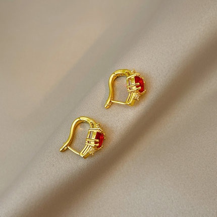 Bông tai đính đá zircon màu đỏ thời trang nữ thanh lịch
