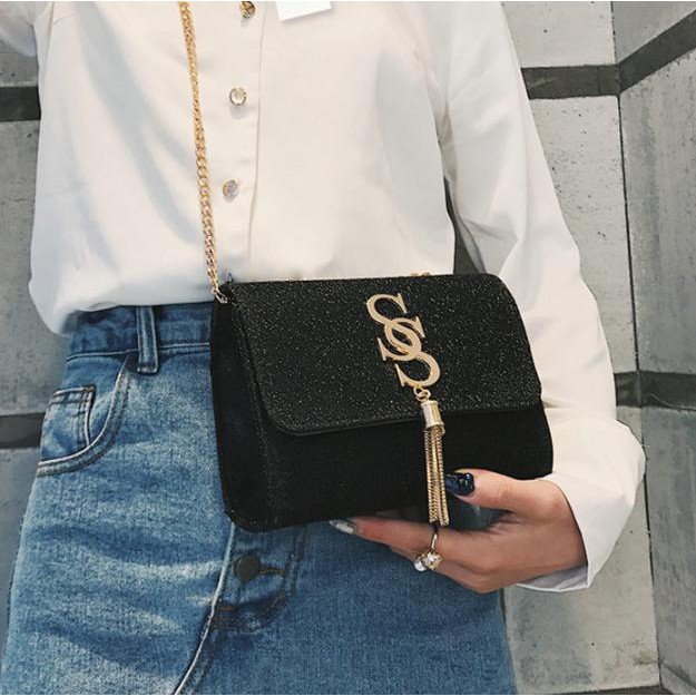 Túi nữ đeo vai xách tay kim tuyến đính chữ S DV835 | BigBuy360 - bigbuy360.vn