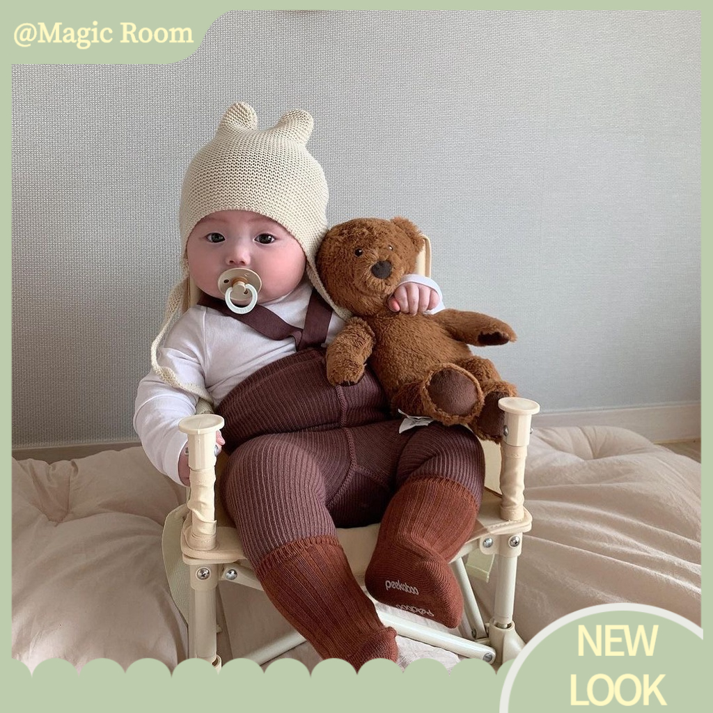 Babyfair. Mũ Dệt Kim Cho Trẻ Sơ Sinh Màu Tinh Khiết Với ​​Dây Buộc Tai Gấu Dễ Thương Đáng Yêu Bé Mùa Xuân  Thu