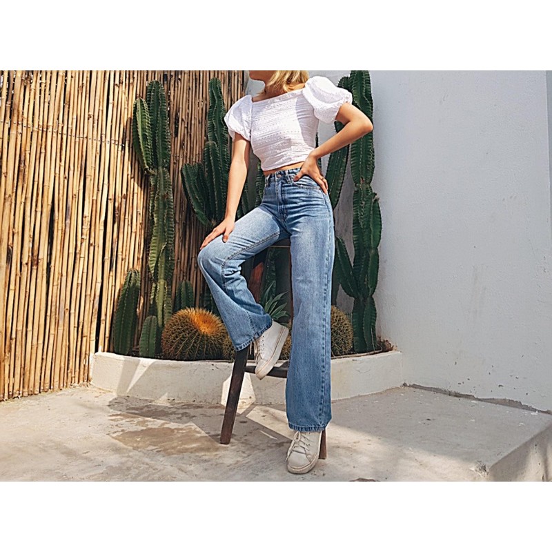 Quần Jean Culottes Ống Suông Dài Xuất Xịn Jean Cotton