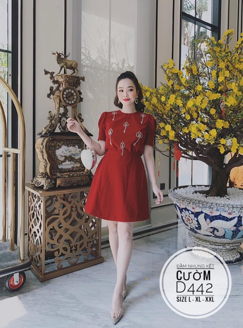 BIGSIZE Đầm nhung kết cườm D442