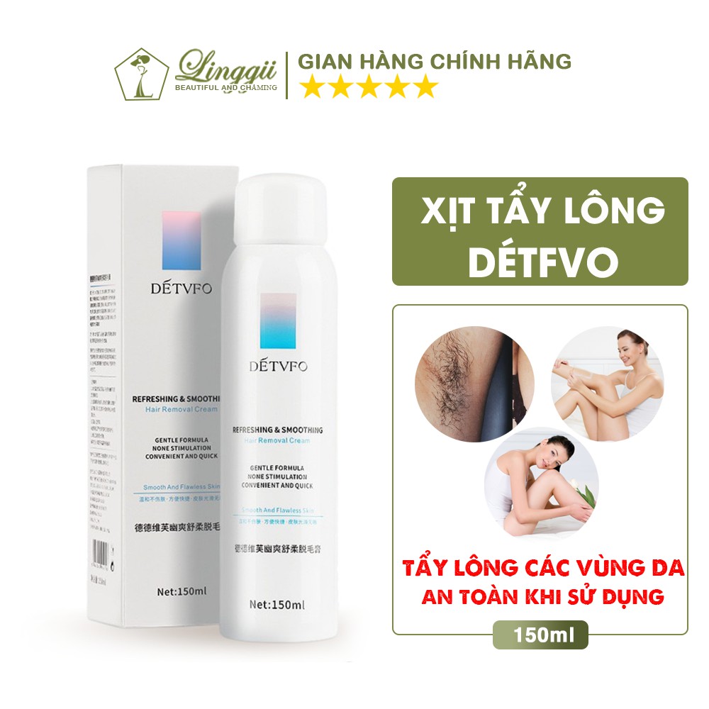 Kem tẩy lông dạng xịt DETFVO 150ml dịu nhẹ không đau rát, triệt lông an toàn cho mọi loại da