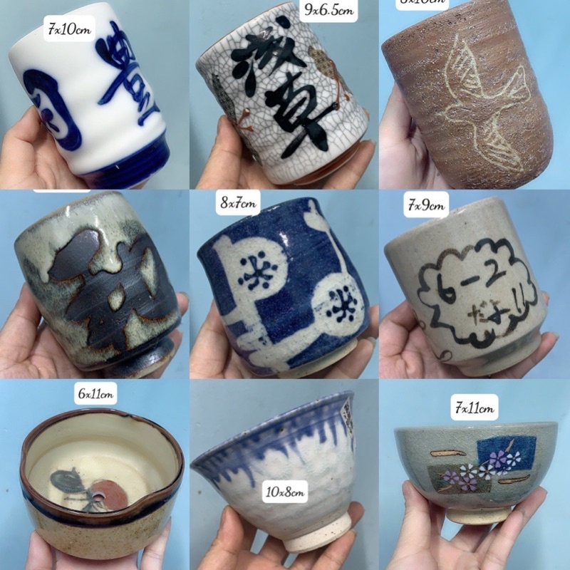 Ly gốm mộc Nhật size 6-12cm