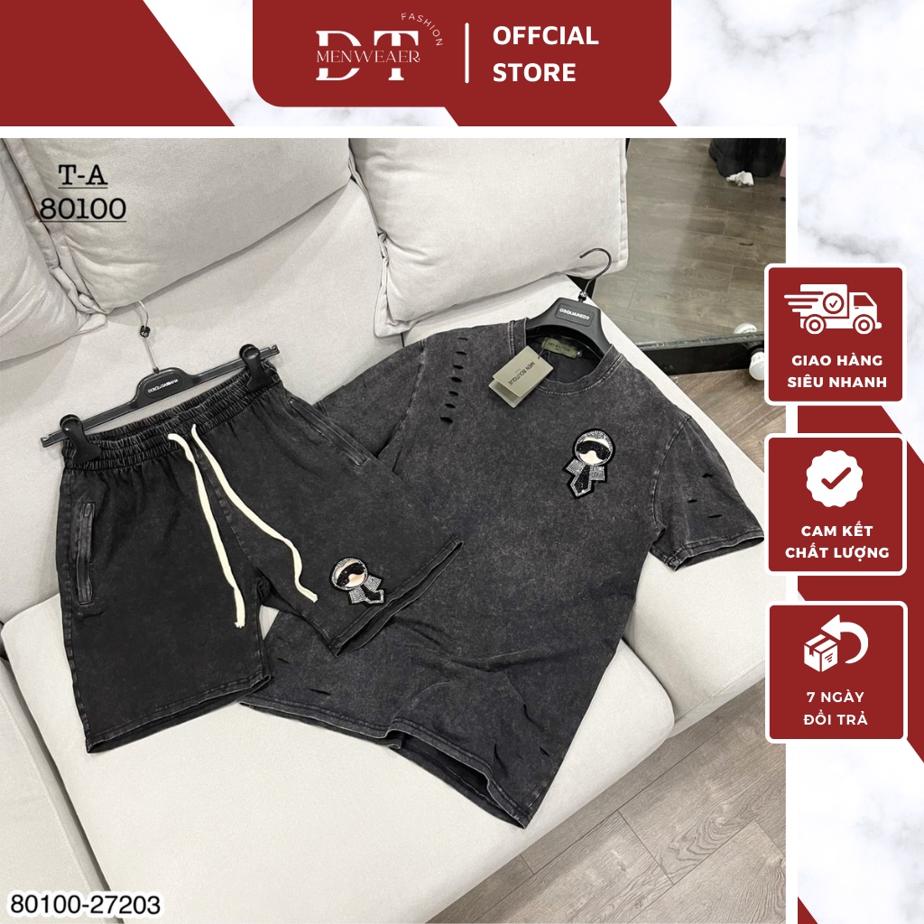 Bộ Quần Áo Nam Phối Họa Tiết Rách Nhẹ - Đồ Bộ Nam Họa Tiết Rách Nhẹ Chất Cotton Co Dãn Thoáng Mát DT FASHION MENWEAR