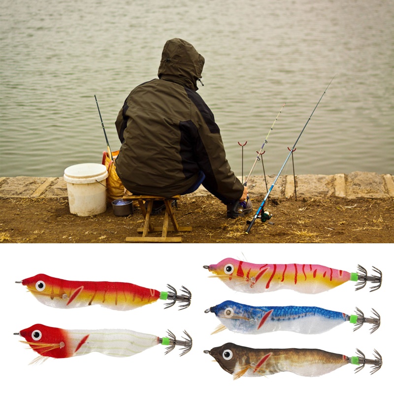 Mồi Câu Cá Giả Hình Tôm Có Đèn LED Và Móc Câu Tiện Dụng