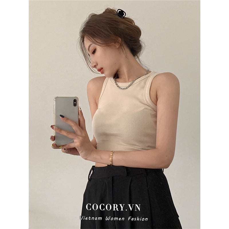 Cocory vn Áo kiểu croptop sát nách màu trơn dễ phối đồ thời trang dành cho nữ