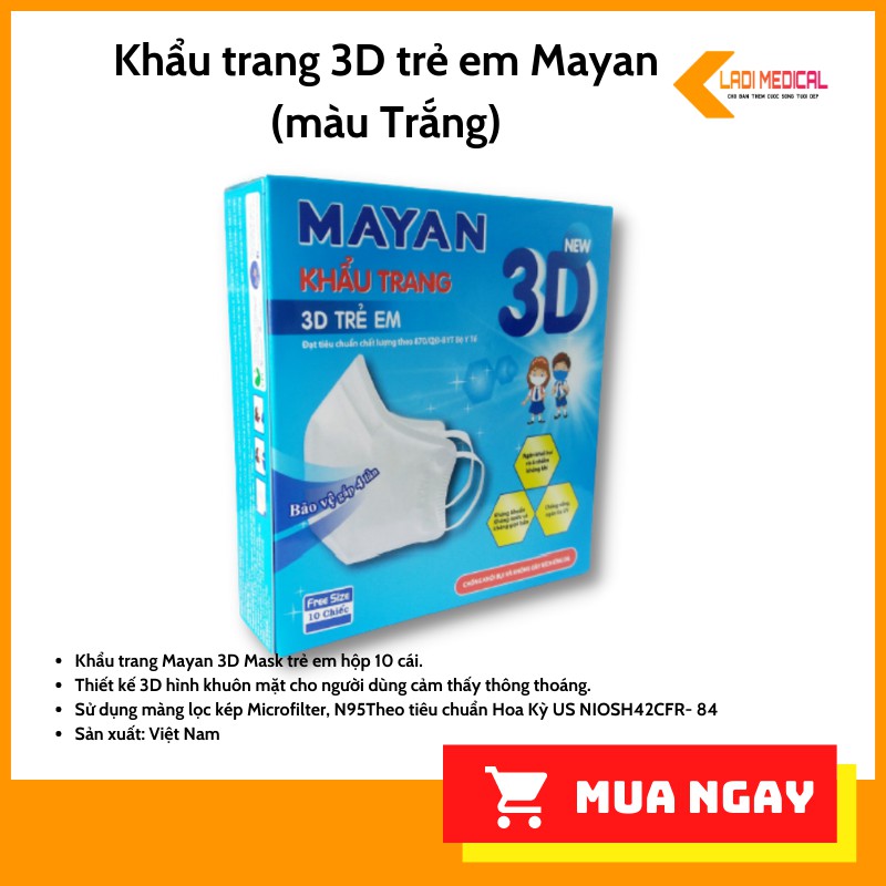 Khẩu trang Mayan 3D mask trẻ em hộp 10 cái có thể tái sử dụng họa tiết