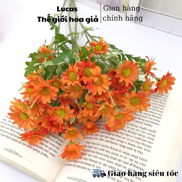 Combo 10 cành hoa giả - Hoa cúc họa mi Lucas 60cm trang trí bền, đẹp, thanh lịch, sang trọng, phụ kiện decor