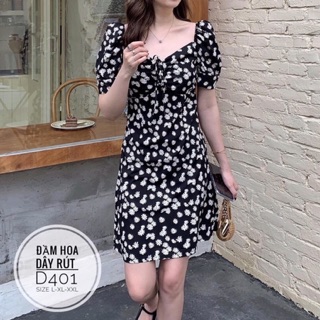 Đầm hoa dây rút D401