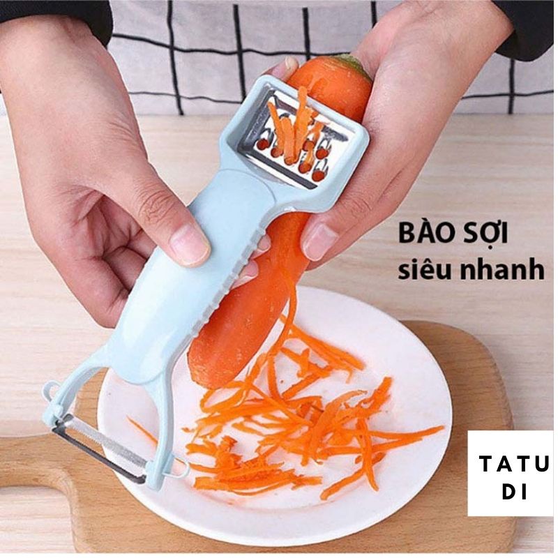 Dao bào đa năng 2 đầu, dụng cụ bào sợi rau củ 2 lưỡi thép không gỉ, bộ nạo rau củ 4 trong 1 an toàn vệ sinh tiện ích