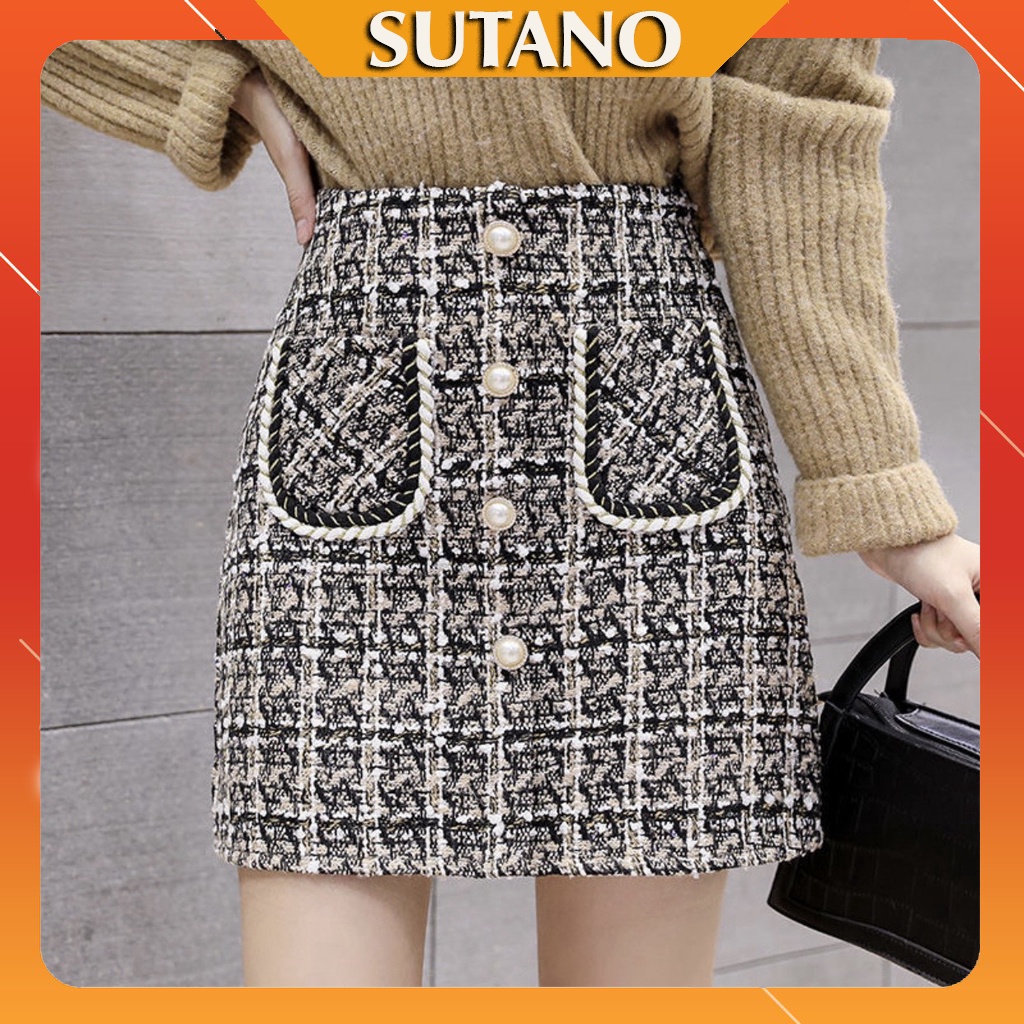 Chân váy chữ A dạ nhung kim tuyến có túi trước đính ngoc cao cấp CV512 SUTANO | BigBuy360 - bigbuy360.vn