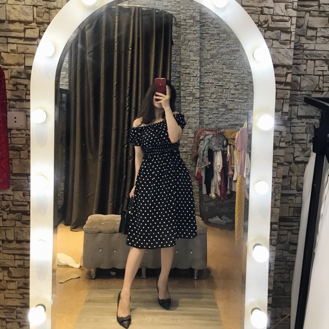 Váy chấm bi mặc 2 kiểu