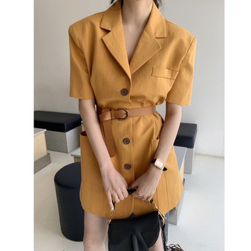 Đầm Nữ Cổ Sơ Mi Màu Cam Phong Cách Hàn Quốc
