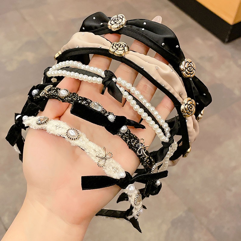 Băng Đô Đính Ngọc Trai Và Nơ Sang Trọng Phong Cách Pháp