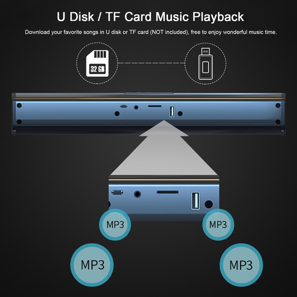 BS-28A Wireless Bluetooth Speakers 10W Soundbar Home Theater Sound Bar AUX IN USB TF Card Music Playback FM Radio USB Rechargeable