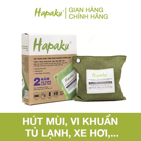 Túi Than Hoạt HAPAKU - Hút Mùi, Khí Độc Cho Ô Tô, Tủ Lạnh, Phòng Ngủ Từ 100% Gáo Dừa Bến Tre (500G)