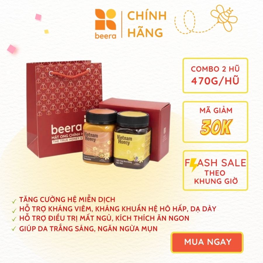 Bộ đôi Mật ong Rừng &amp; Tacumin Vietnamhoney Beera giúp giảm đau bao tử, làm đẹp da (2 lọ x 470g)