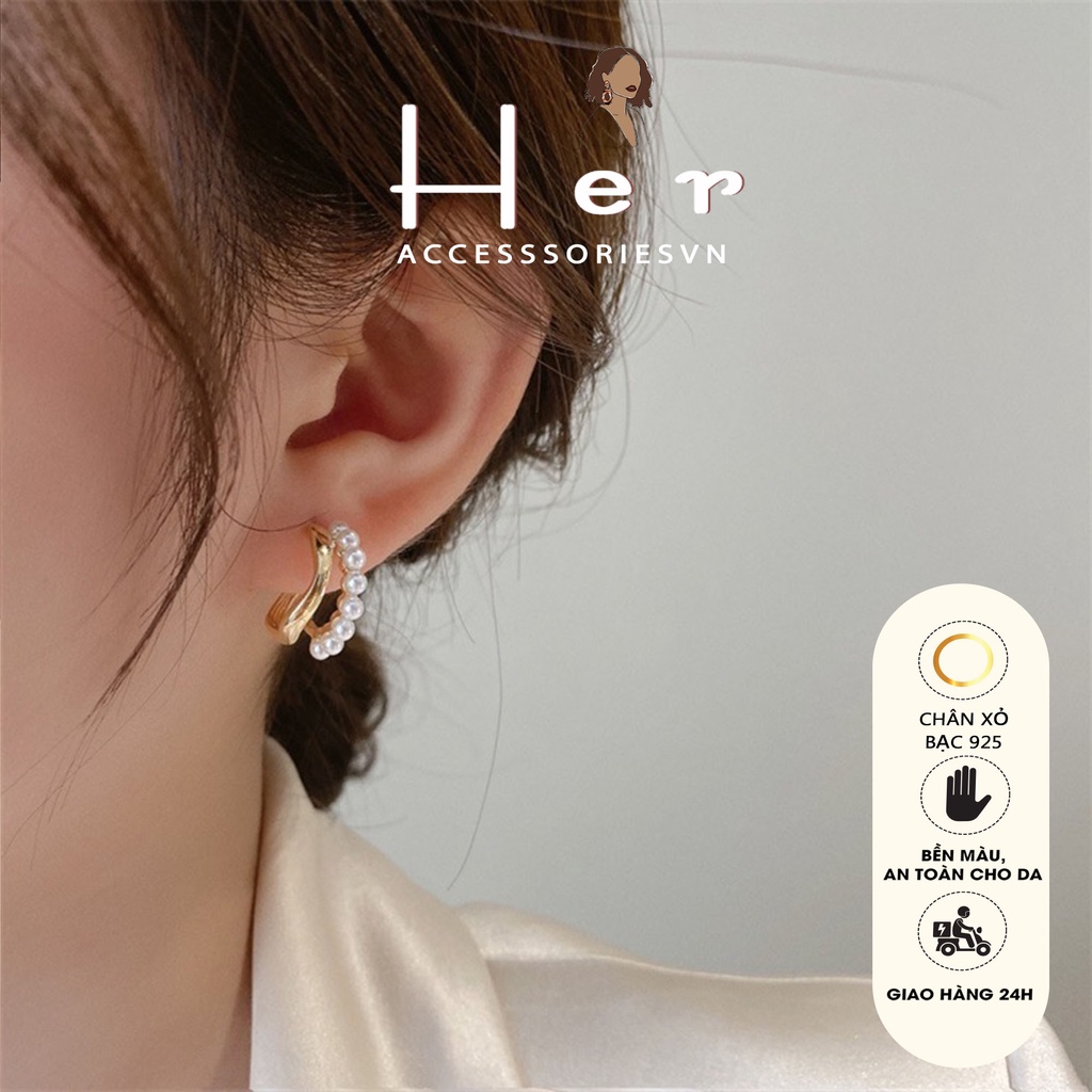 Bông tai nữ ngọc trai nhân tạo  Her Acessories  hoa tai tròn phụ kiện trang sức Hàn Quốc H122
