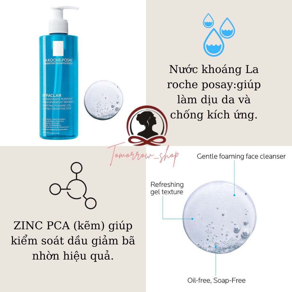 (Auth)Sữa rửa mặt La Roche Posay Effaclar Purifying Foaming Gel For Oily SensitiveSkin 50ml 200ml 400ml