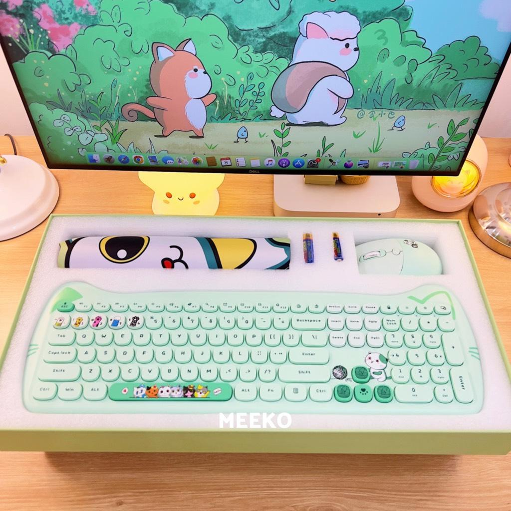 Combo bàn phím kèm chuột không dây tai mèo Mimi kết nối chip USB MEEKO