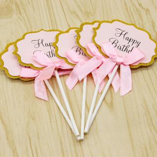 Set que HPBD biển hiệu nơ hồng (5 que)
