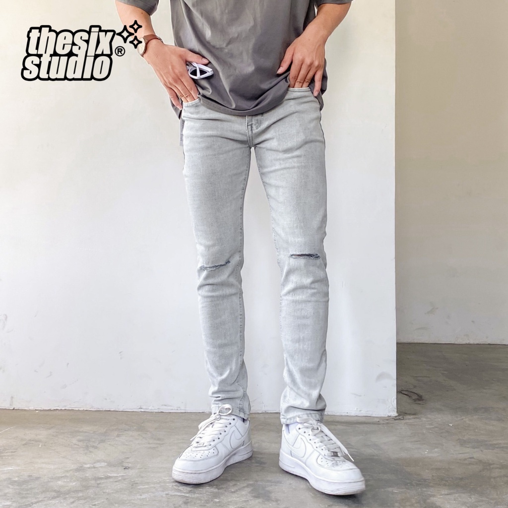 Quần jean nam xám slim fit Quần jean nam đẹp Chất jean co giãn cao cấp - Thesix [#211]