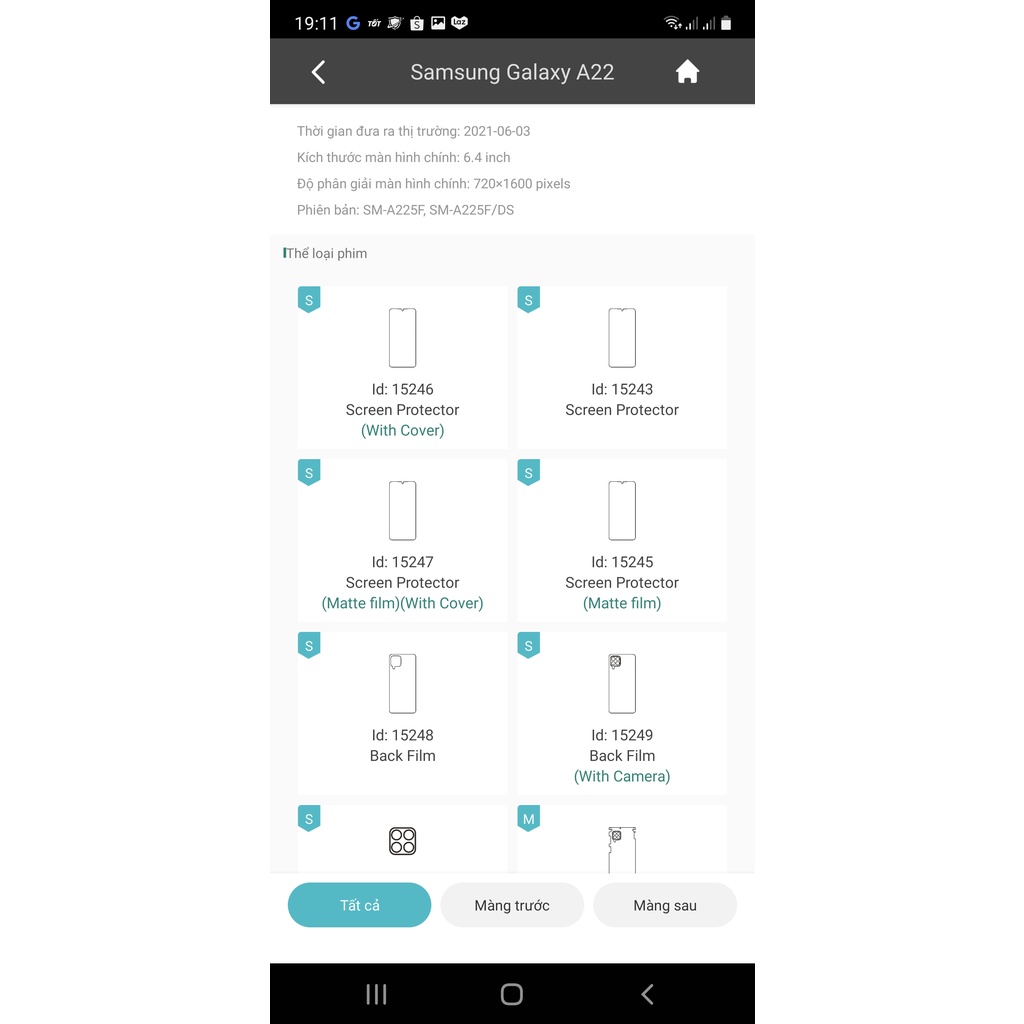 Miếng dán PPF màn hình, mặt lưng Samsung A22 / A22 5G cao cấp