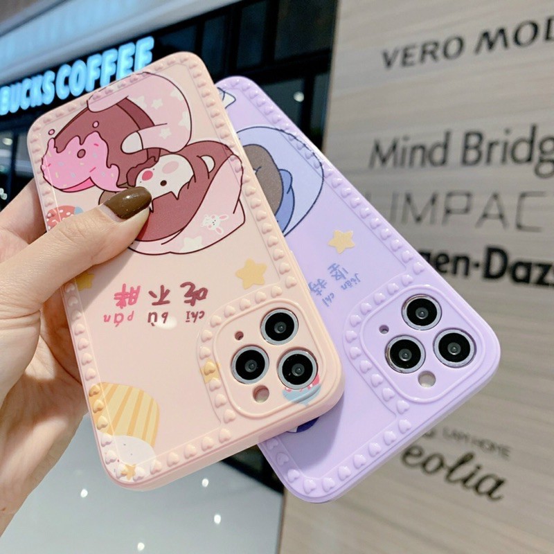Ốp lưng viền vuông bảo vệ camera cho iPhone 6+ đến 12 Pro max in hình siêu cute dễ thương