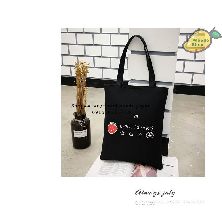 Túi vải tote icon dâu tây