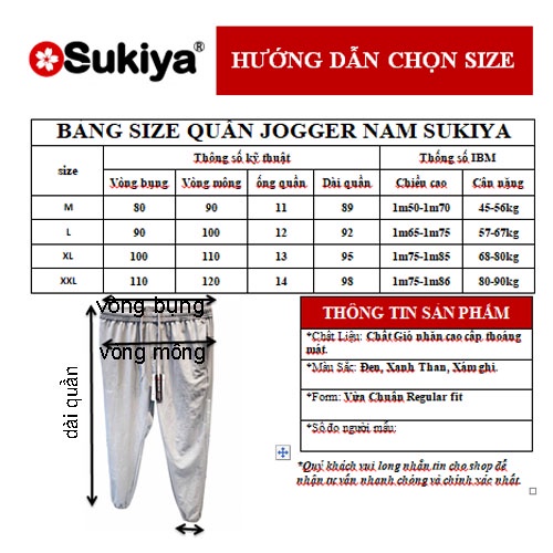 Quần Jogger Gió nam SUKIYA Dáng thể thao 3 Màu Chất Mềm Mại Loại Cao cấp QTT02