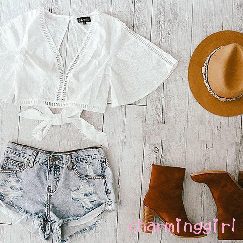 Áo Crop Top Vải Ren Màu Trắng Gợi Cảm Phong Cách Thanh Lịch Thời Trang Cho Phụ Nữ