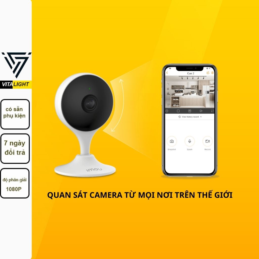 Camera wifi Cue2 báo động về điện thoại, tích hợp AI nhận diện người, độ phân giải full Hd, chính hãng imou VITALIGHT