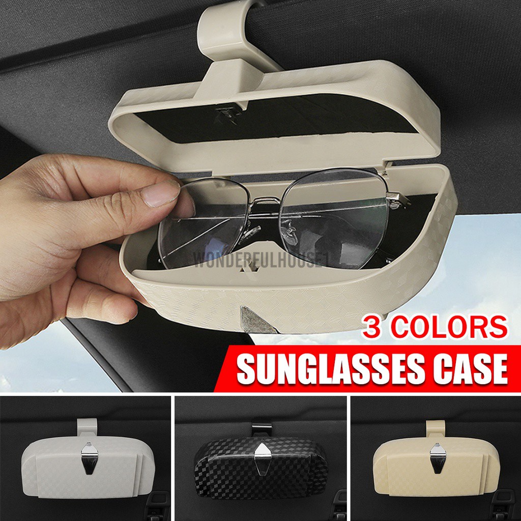 2021 3Colors Portable Car Sunglasses Storage Case Card Bill Holder Box 360° Rotating Dustproof/Heat-resistant/Shock-proof Car Glasses Holder for Car Sun Visor