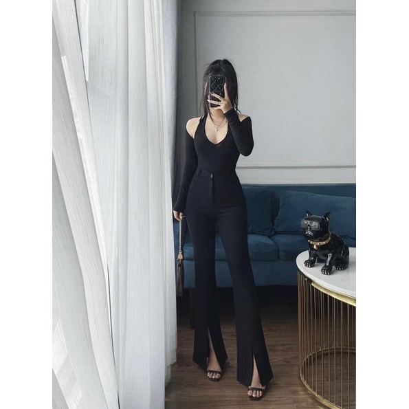 Quần loe đen xẻ