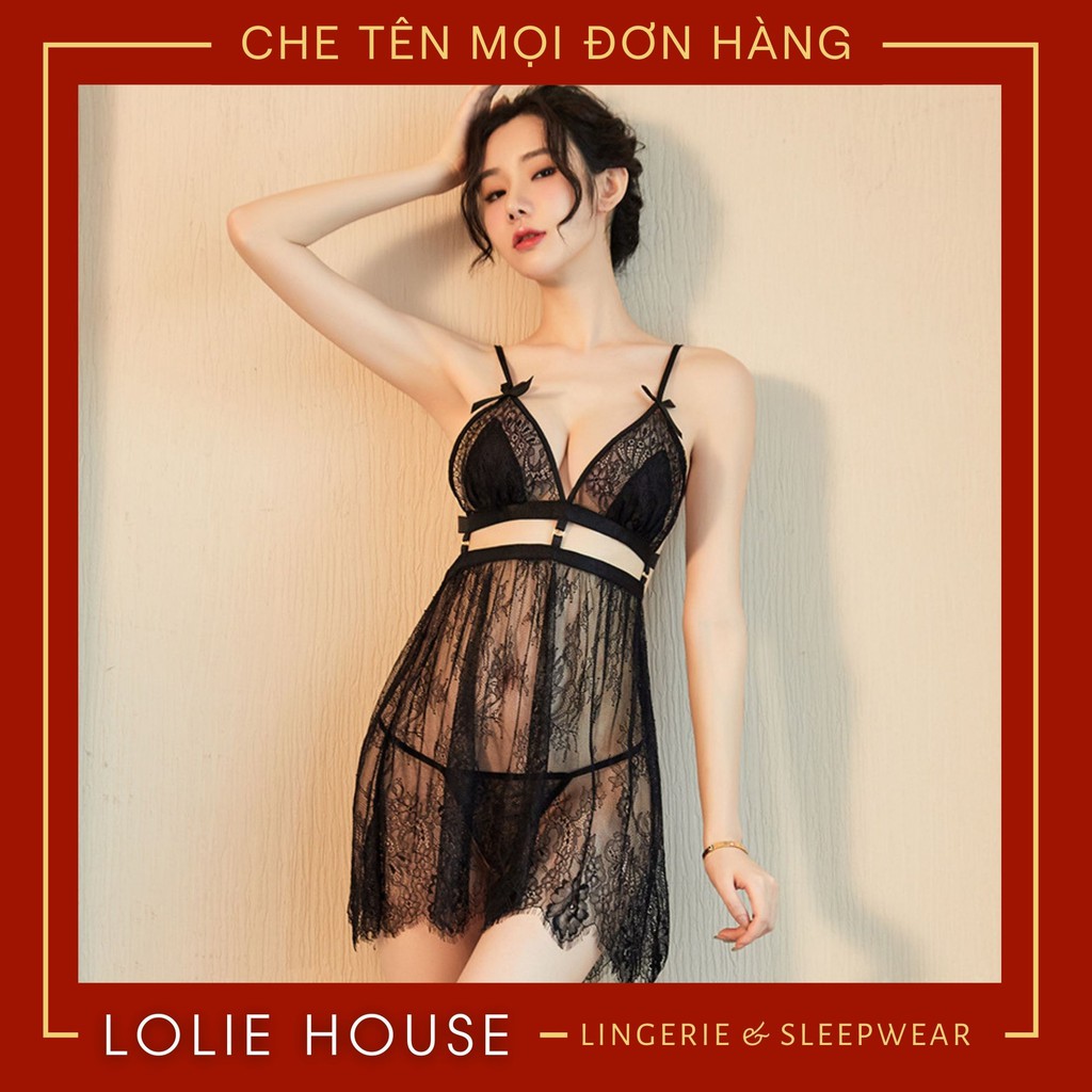 Váy ngủ sexy gợi cảm xuyên thấu thắt nơ sau lưng - Đầm ngủ ren hai dây sexy LOLIE HOUSE - VN13 | BigBuy360 - bigbuy360.vn