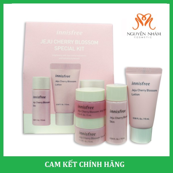 Bộ Kit Dưỡng Trắng Da Innisfree Jeju Cherry Blossom Special Kit Màu Hồng 4 Món Mini