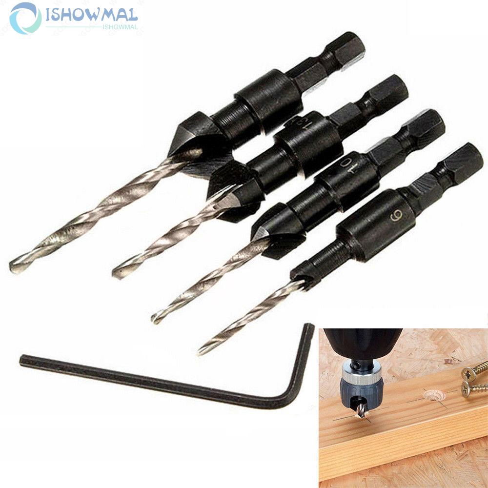 Countersink Drill Bit Tools 4pcs Supplies Quick Change Screw Plastic board Workshop High-speed steel 6/10/13/16