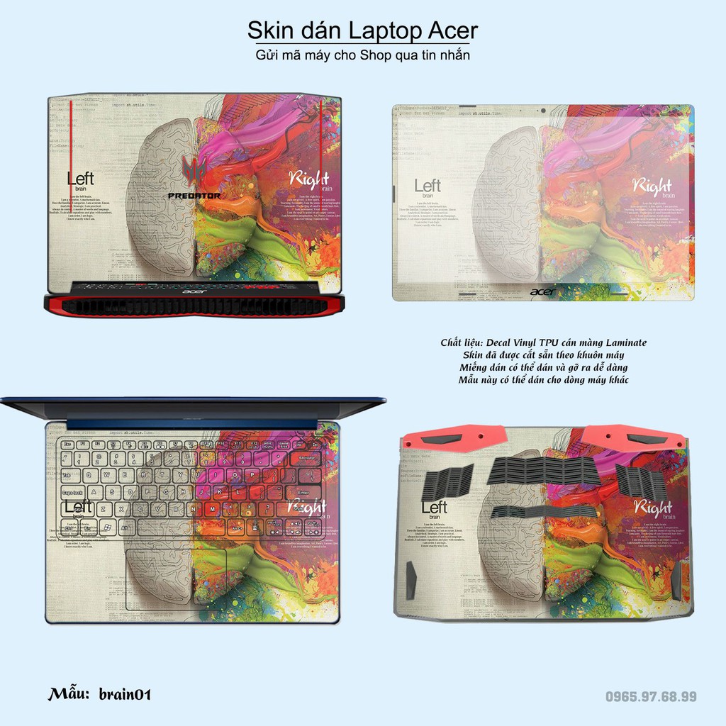 Skin dán Laptop Acer in hình Left Brain Right Brain (inbox mã máy cho Shop)